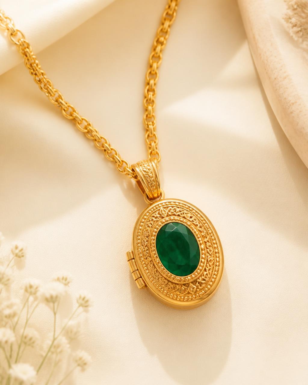 Emerald Oval Locket — Jummaka Jewellery