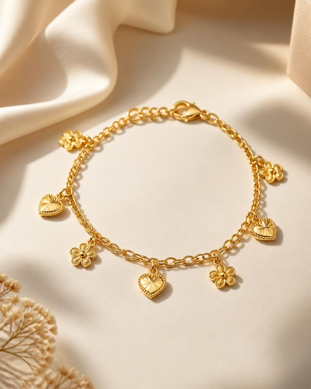 Heart & Flower Charm Bracelet — Jummaka Jewellery