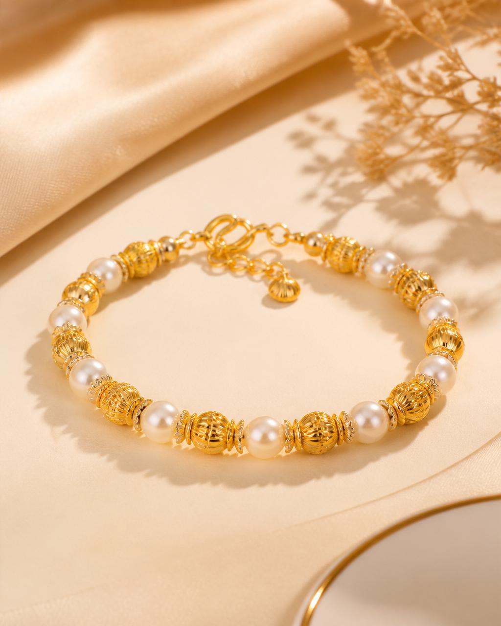 Pearl & Gold Bead Bracelet — Jummaka Jewellery